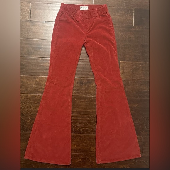 Free People Corduroy Orange Flare Pull-Up Pants, Size 27 Elastic Waist - Picture 1 of 10